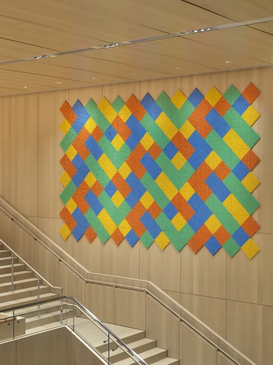 Detail image of Bring me the sunset in a cup by Spencer Finch installed at the MIT Stephen A. Schwarzman College of Computing.